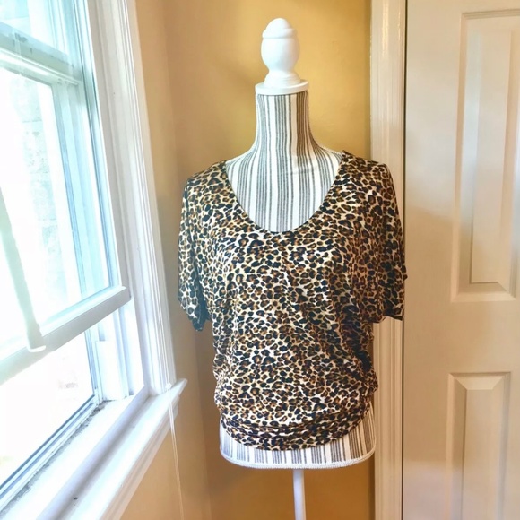 🆑 Papermoon Leopard Print Draping Blouse SML Relaxed Fit Batwing Sleeve - Picture 4 of 14